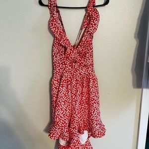 Red Ditsy Floral Romper w/ Tie Back - SHEIN 1XL